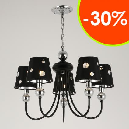 Люстра OM3082/5 BK+CR черный/хром абажур 5х40W E14 d600 h420, OUM20 У1